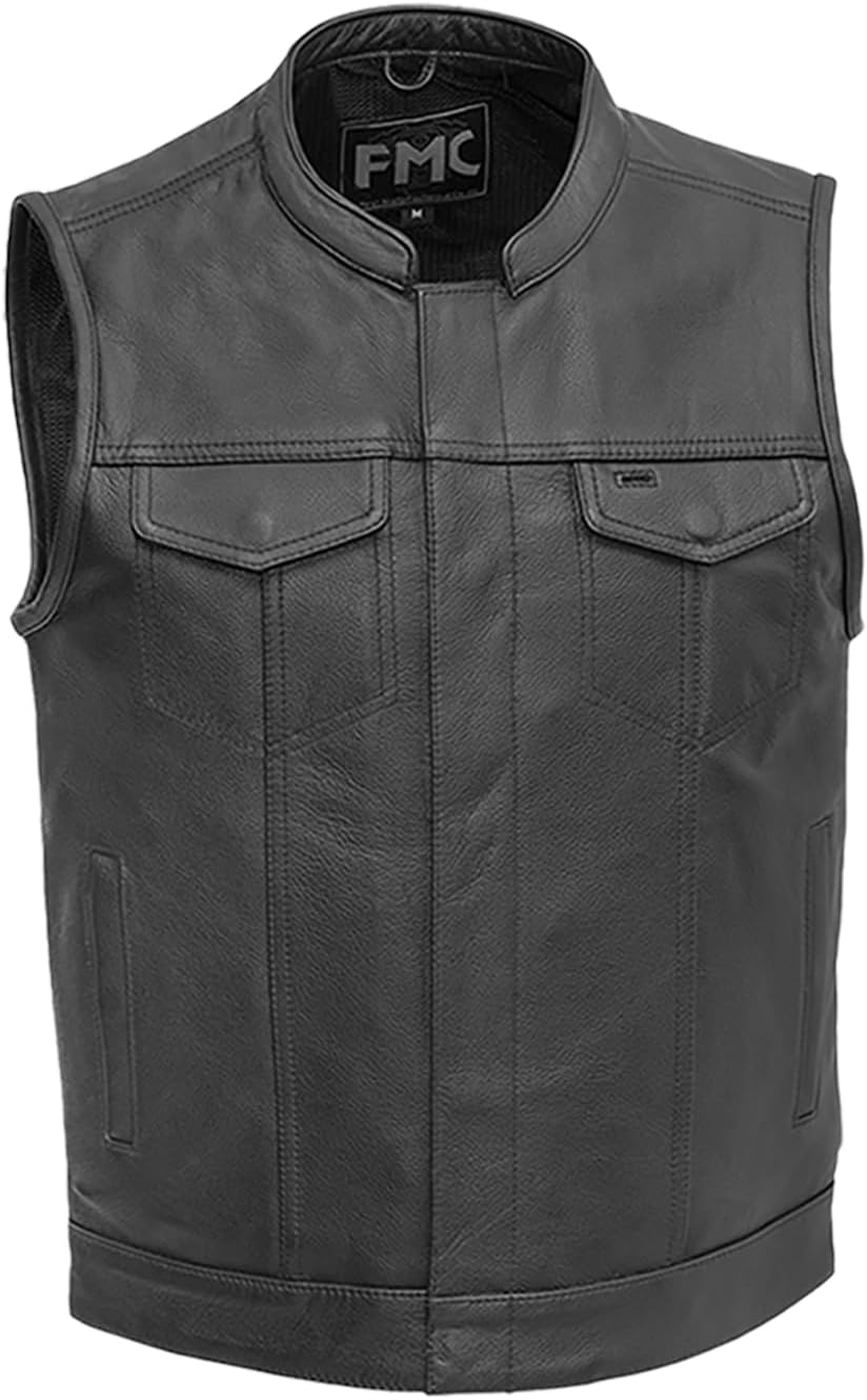 First Mfg Co Blaster Men's Motorcycle Leather Vest Club Style Black