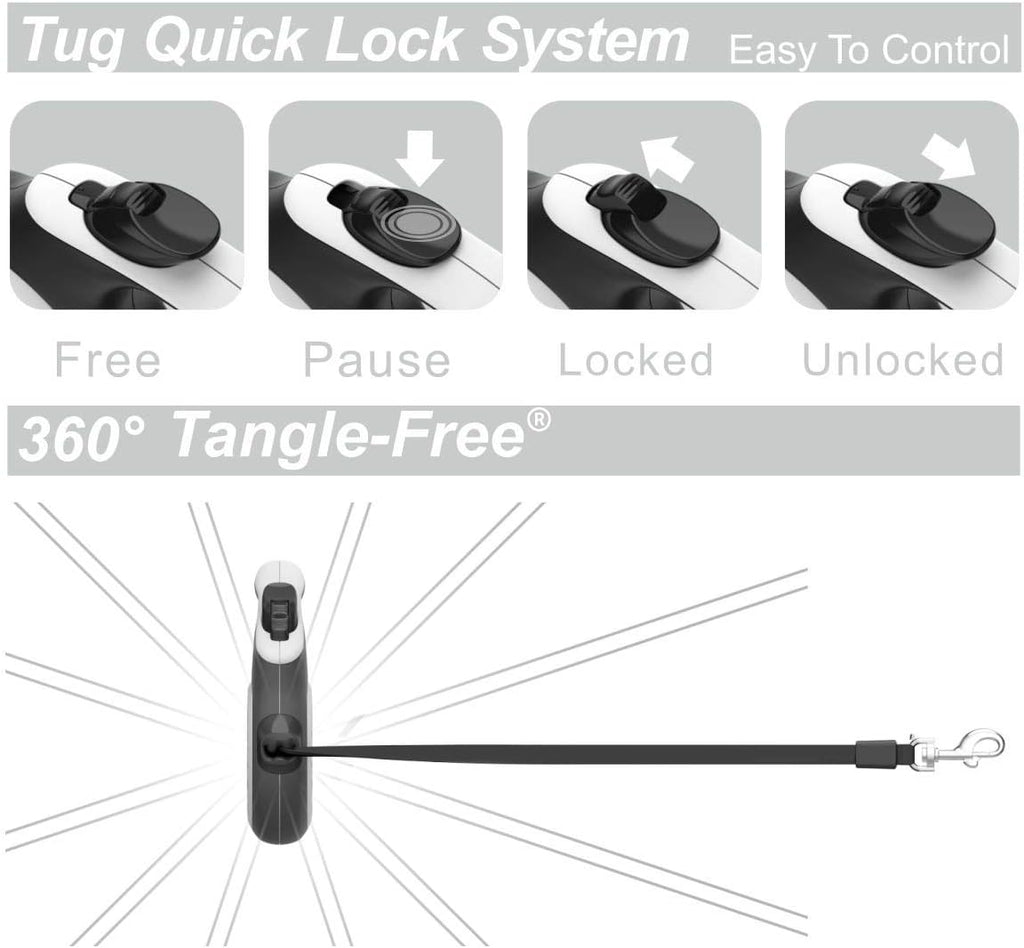 TUG 16 Ft Retractable Dog Leash Tangle-Free Durable Nylon Tape