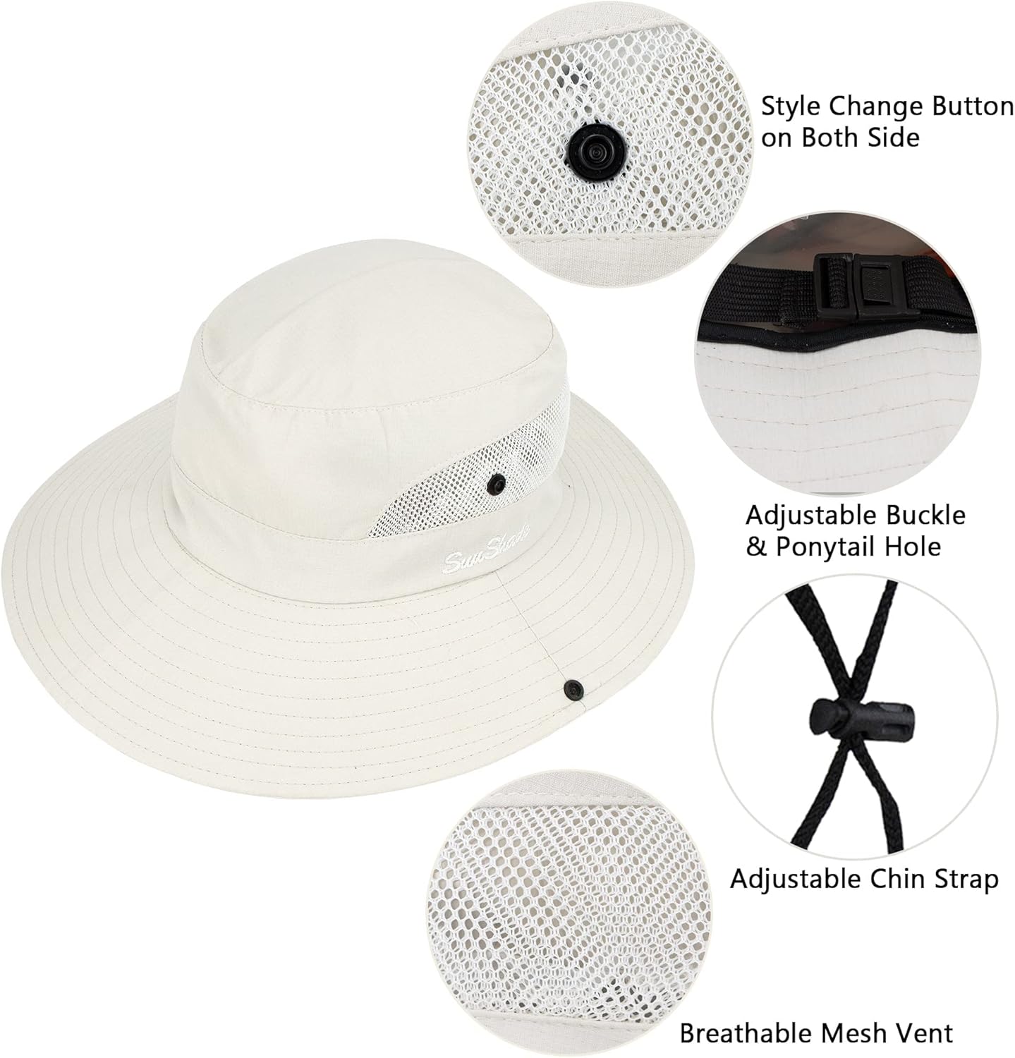 Pogah Women's Summer Sun Hat Foldable UV Protection Ponytail Hole