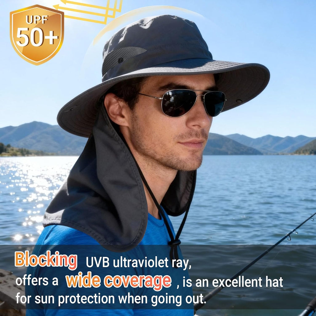 NPQQUAN UPF 50+ Wide Brim Sun Hat with Neck Flap