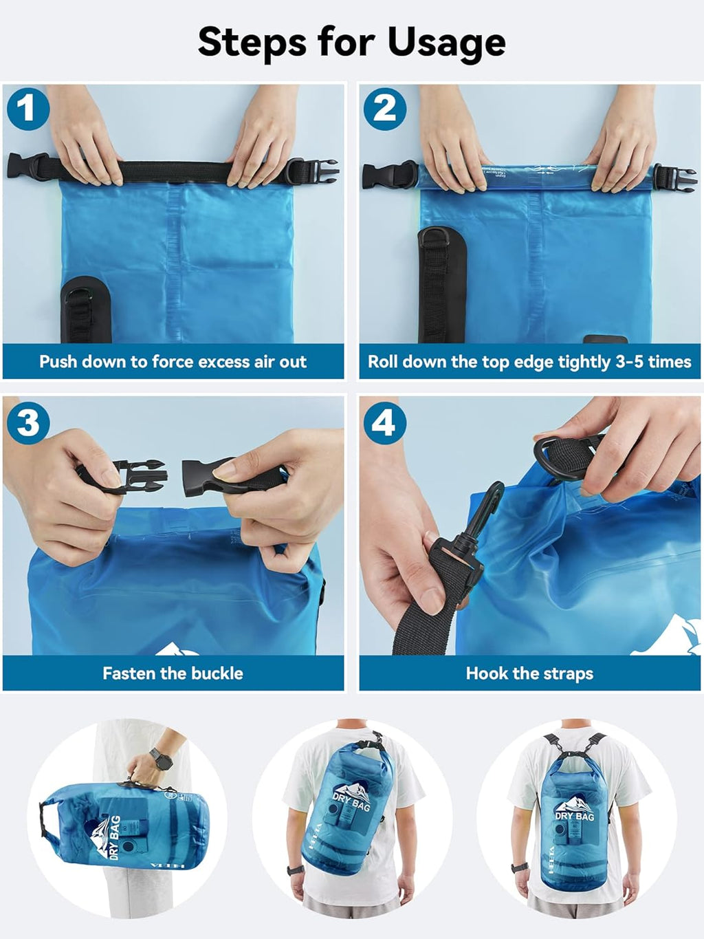 HEETA Waterproof Roll Top Dry Bag 5L-40L for Outdoor Sports
