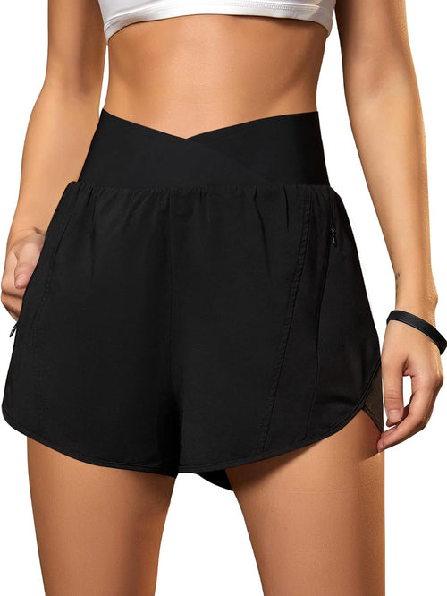 Blooming Jelly Women's Athletic Running Shorts High-Waisted Zipper Pockets