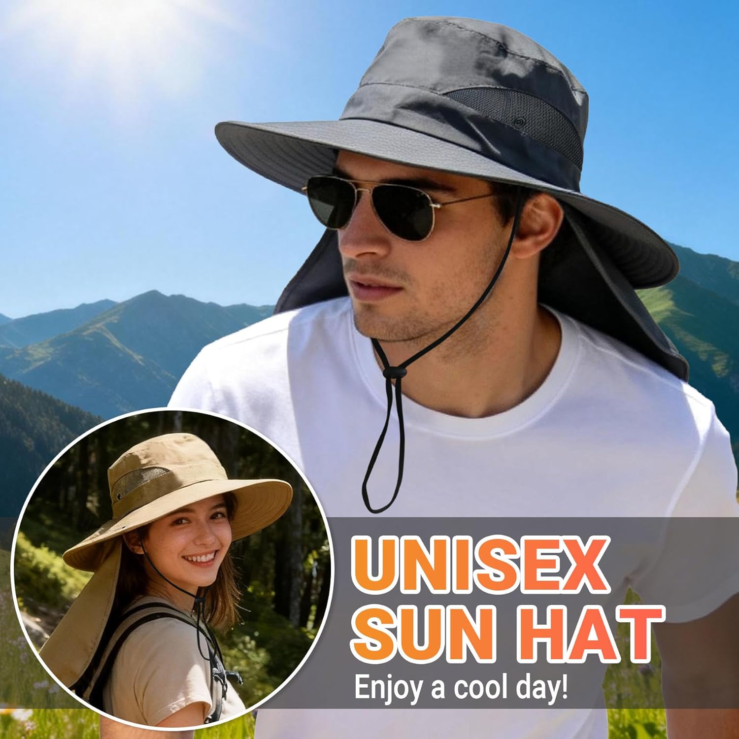 NPQQUAN UPF 50+ Wide Brim Sun Hat with Neck Flap