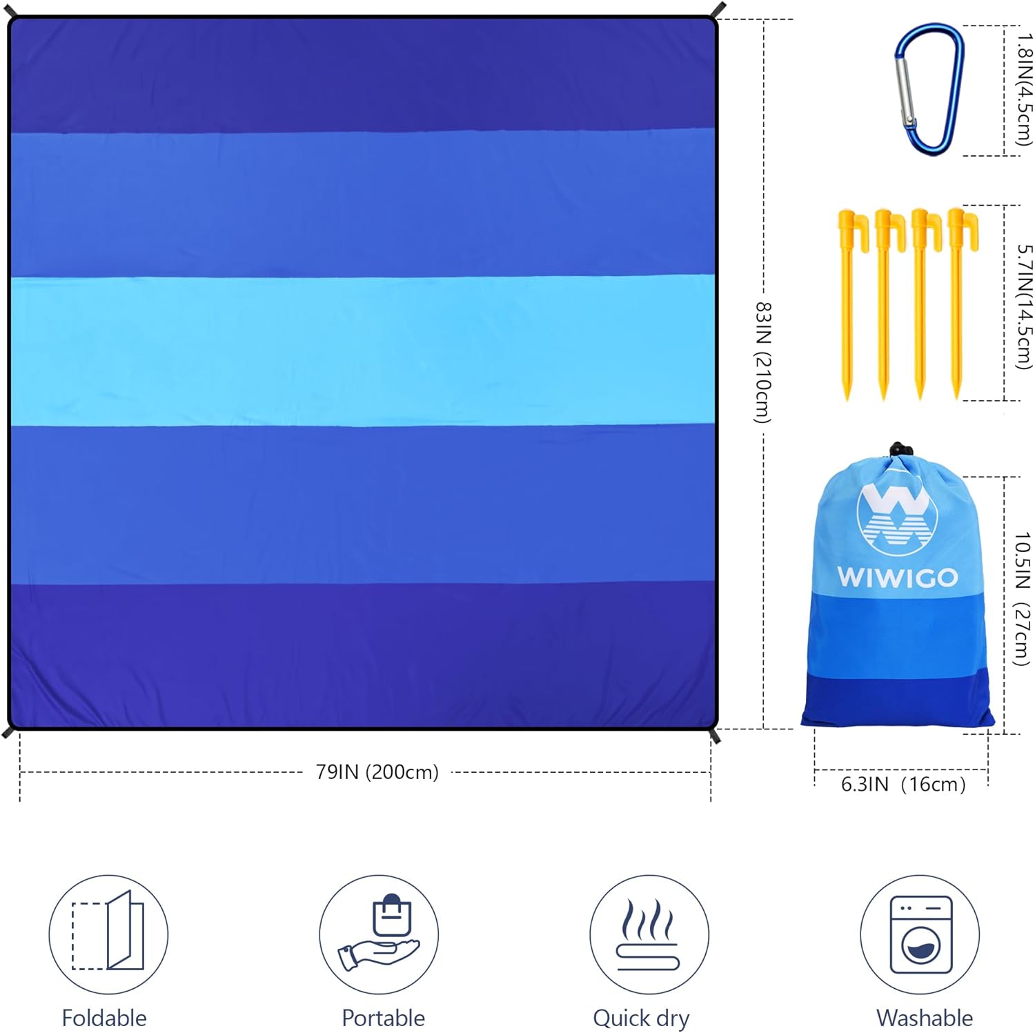 WIWIGO Waterproof Sandproof Beach Blanket Lightweight Nylon Picnic Mat