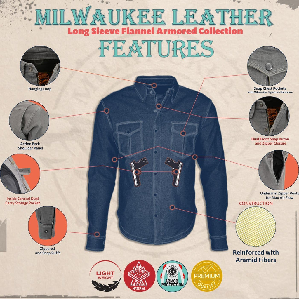 Milwaukee Leather Men's Long Sleeve Biker Shirt with CE Armor