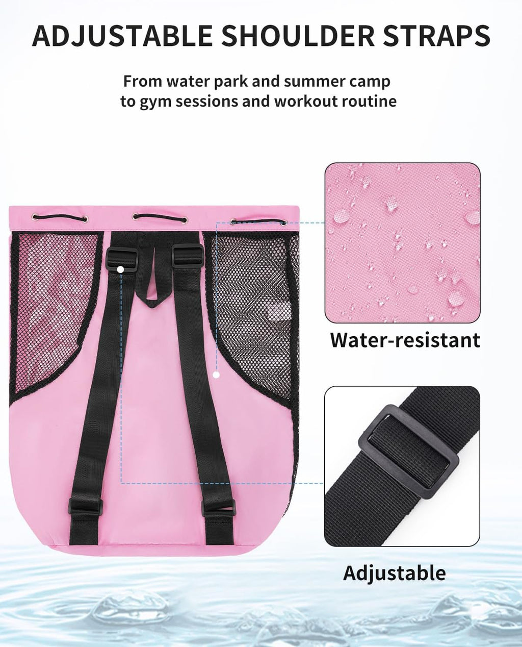 WANDF Mesh Drawstring Swim Backpack with Wet Pocket Large