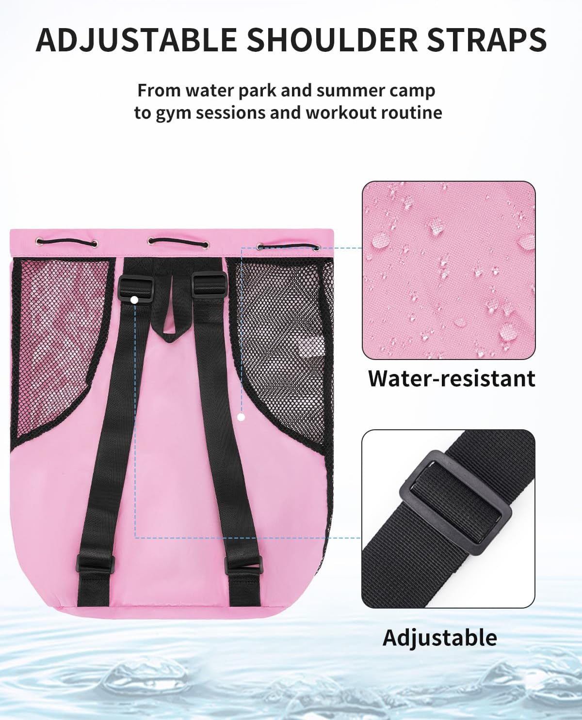 WANDF Mesh Drawstring Swim Backpack with Wet Pocket Large