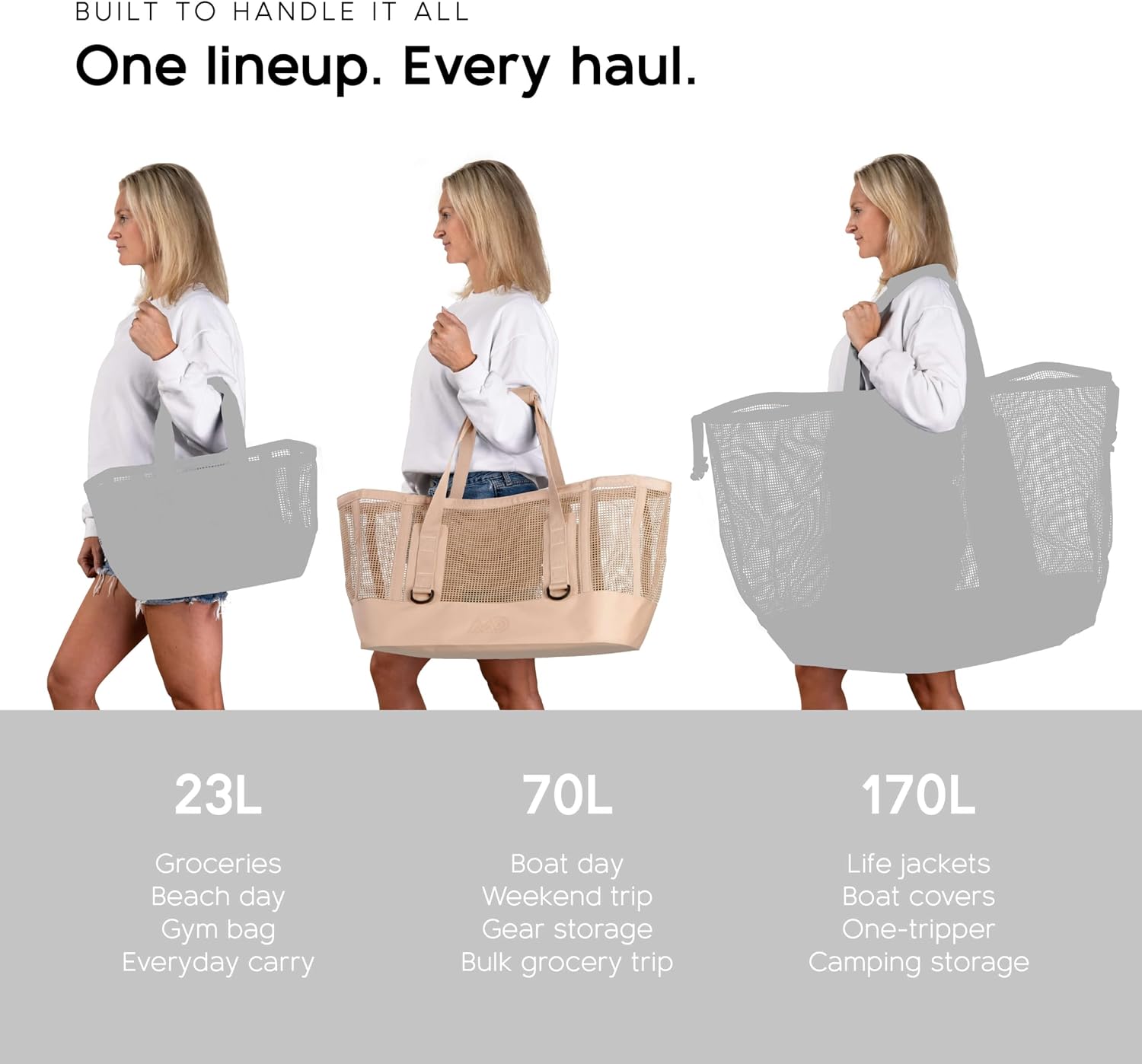 MISSION CASSI Heavy-Duty Outdoor Tote Bag, Waterproof Marine-Grade Mesh