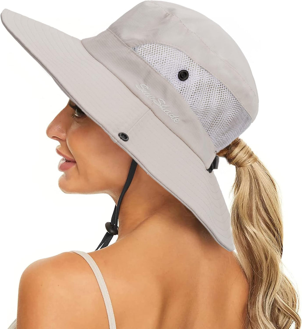 Pogah Women's Summer Sun Hat Foldable UV Protection Ponytail Hole