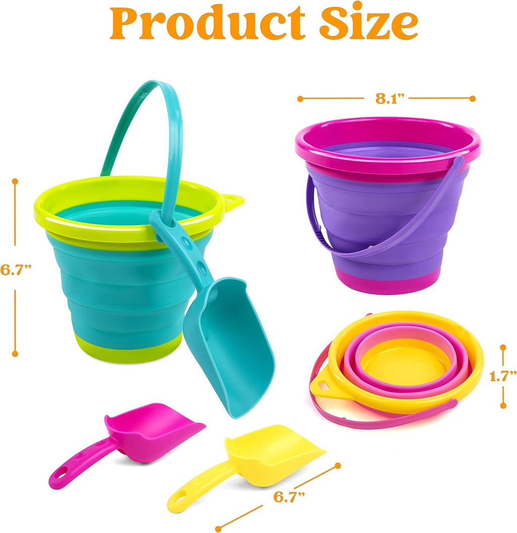 JOYIN Collapsible Beach Bucket Set 3-Pack for Kids with Shovels