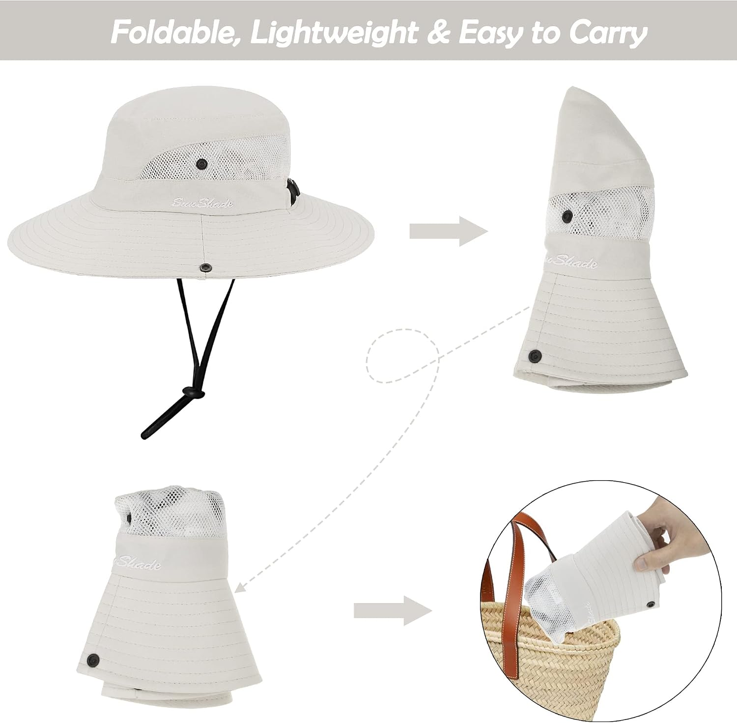 Pogah Women's Summer Sun Hat Foldable UV Protection Ponytail Hole