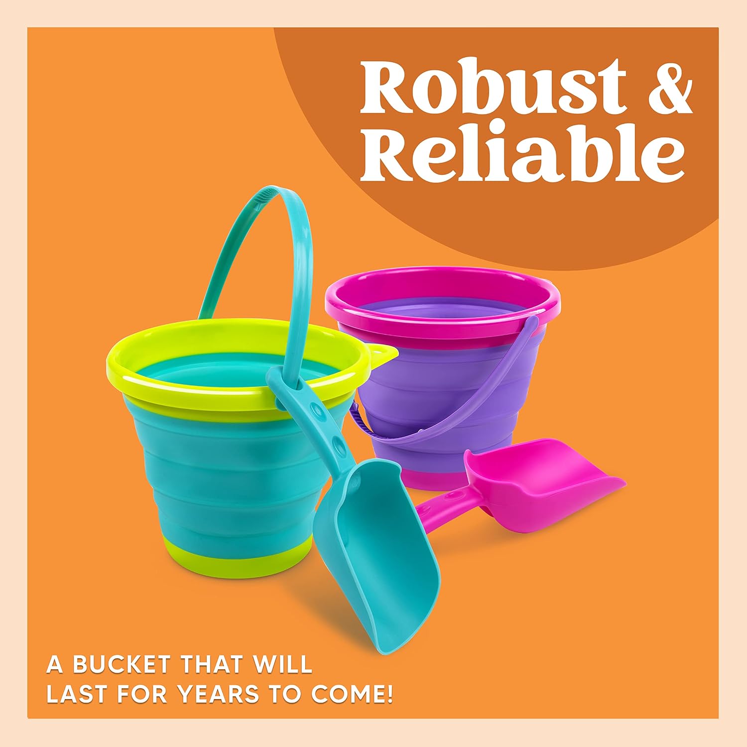 JOYIN Collapsible Beach Bucket Set 3-Pack for Kids with Shovels