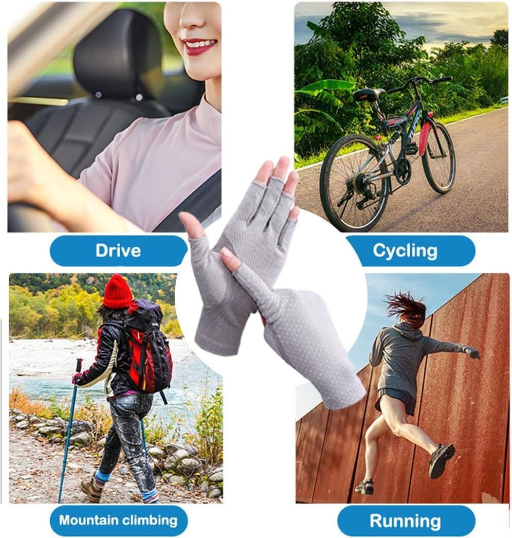 INOGIH Women UV Protection Fingerless Driving Gloves Non-Slip Cotton