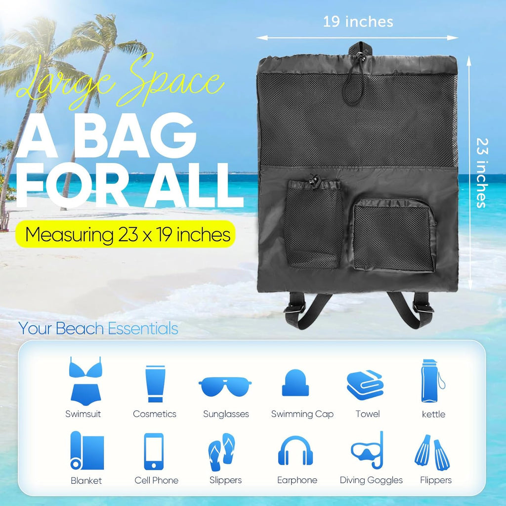 HOHOM Swim Mesh Beach Bag Large 40L Drawstring Backpack