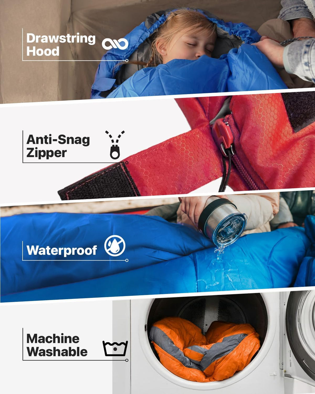MalloMe 3-Season Camping Sleeping Bag Waterproof Lightweight Rectangular