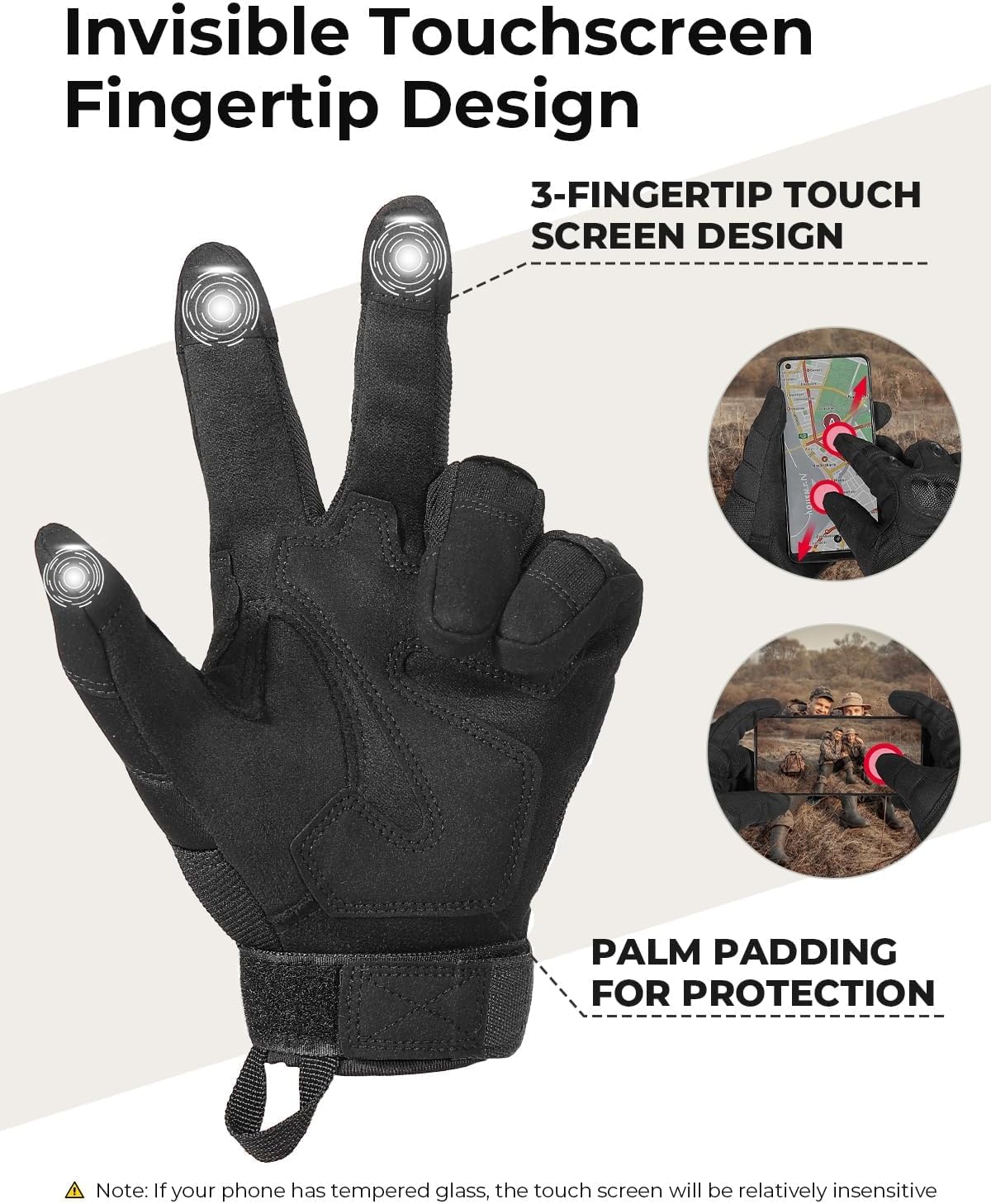 KEMIMOTO Tactical Motorcycle Gloves with Hard Shell Palm Padding
