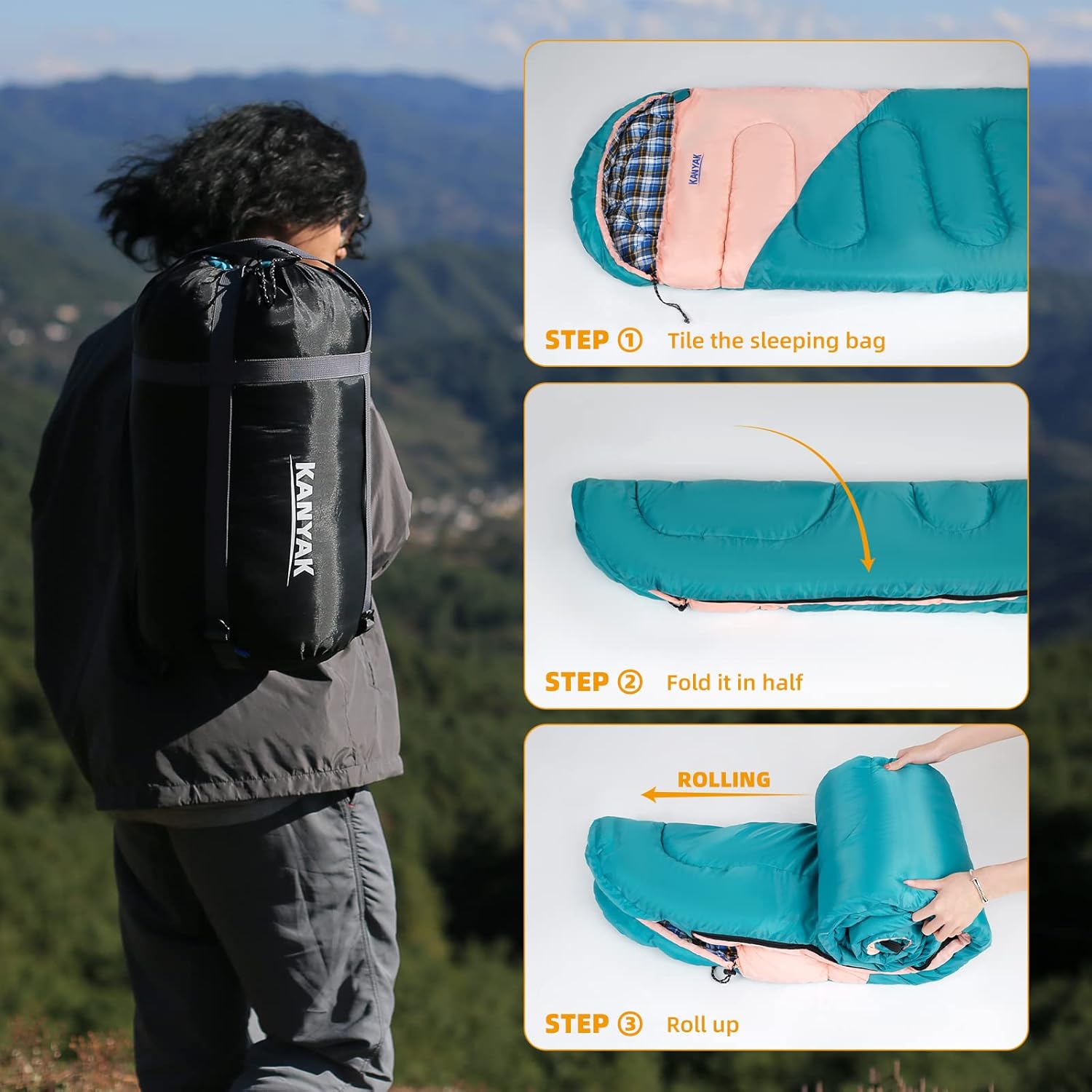 Kanyak 3-4 Season Semi-Rectangular Sleeping Bag for Camping