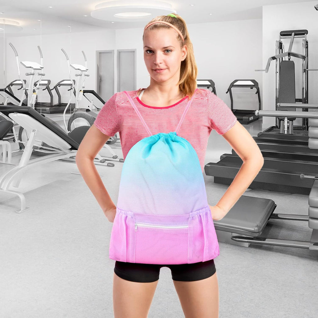 Nidoul Mesh Drawstring Gym Bag with Zipper Pocket 15x20in