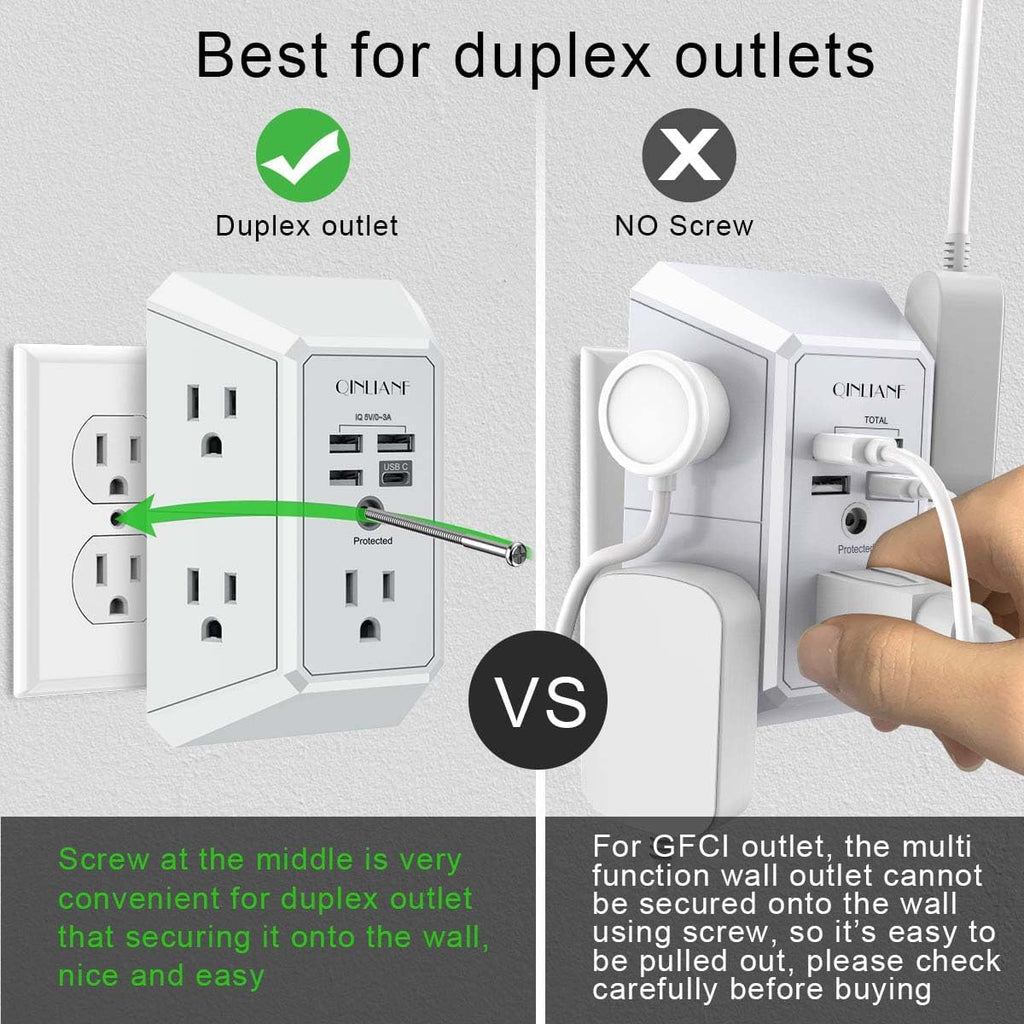 QINLIANF 5 Outlet Extender Surge Protector with 4 USB Ports