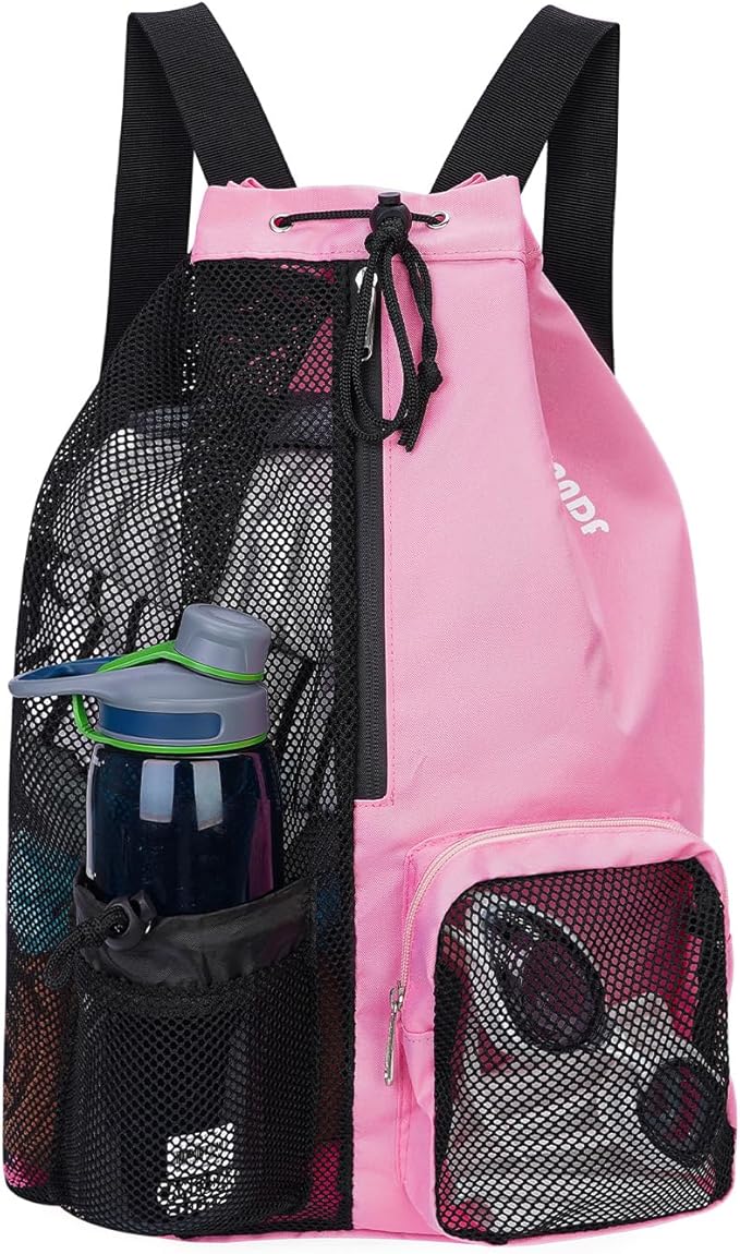 WANDF Mesh Drawstring Swim Backpack with Wet Pocket Large