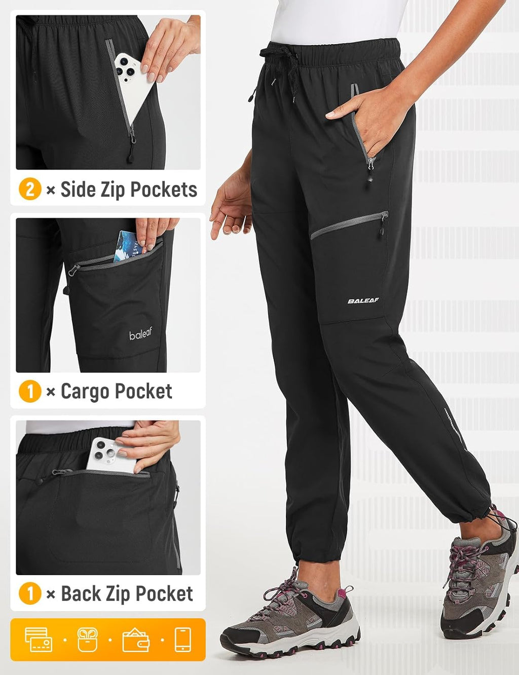 BALEAF Women's Hiking Pants Quick Dry Lightweight Cargo Trousers