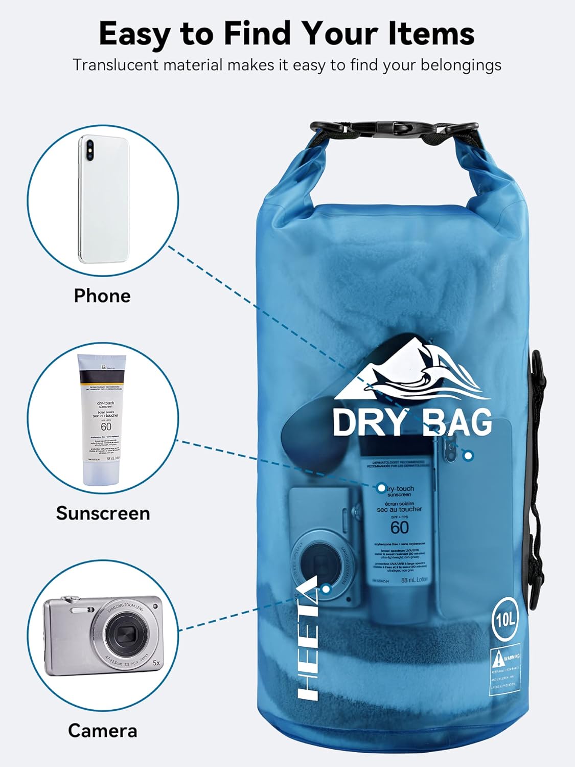 HEETA Waterproof Roll Top Dry Bag 5L-40L for Outdoor Sports