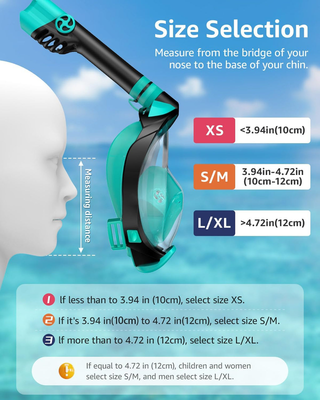 WSTOO Adult Full Face Snorkel Mask 180° Panoramic Anti-Fog