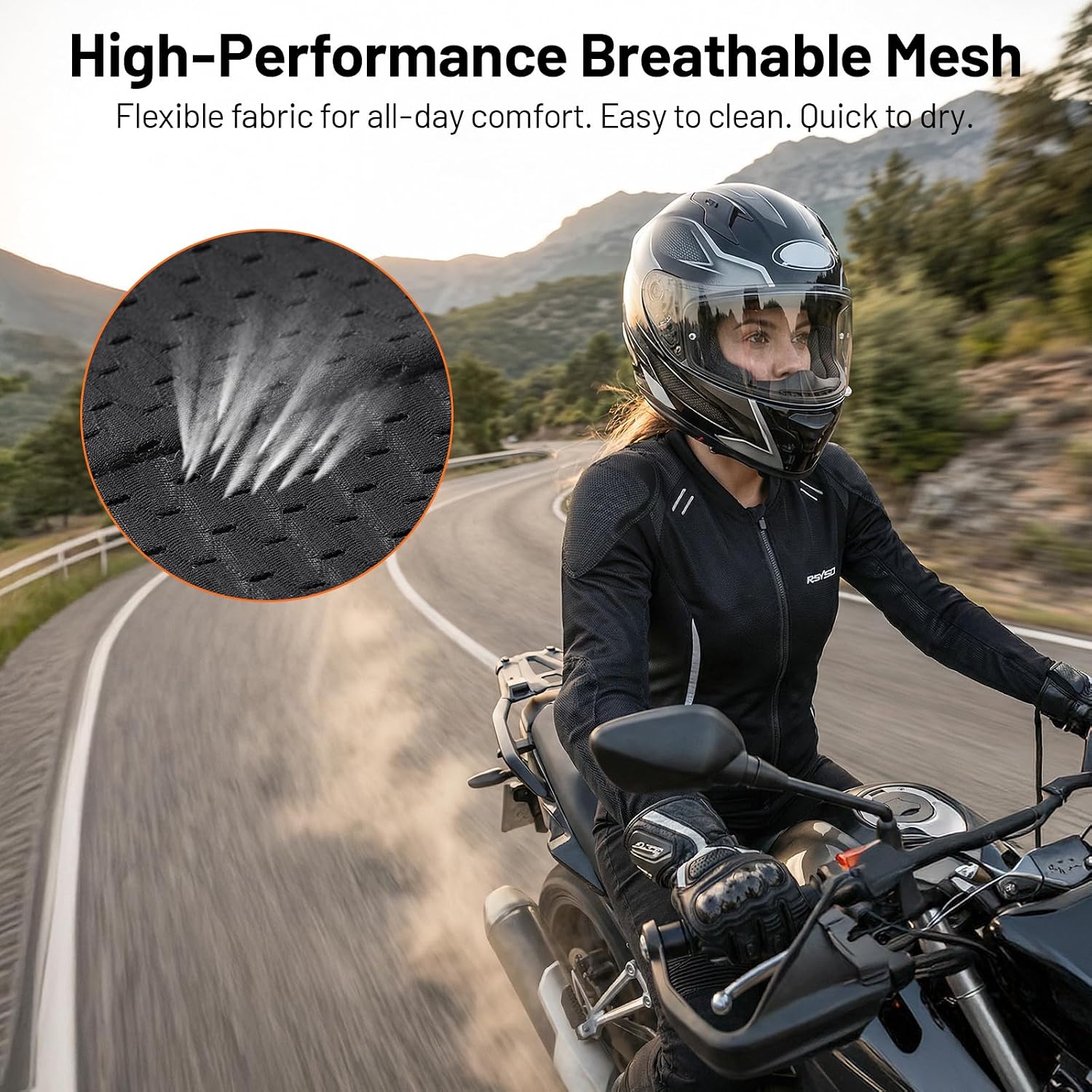 RSYSO Women's Mesh Motorcycle Jacket CE-Certified Protective Armor
