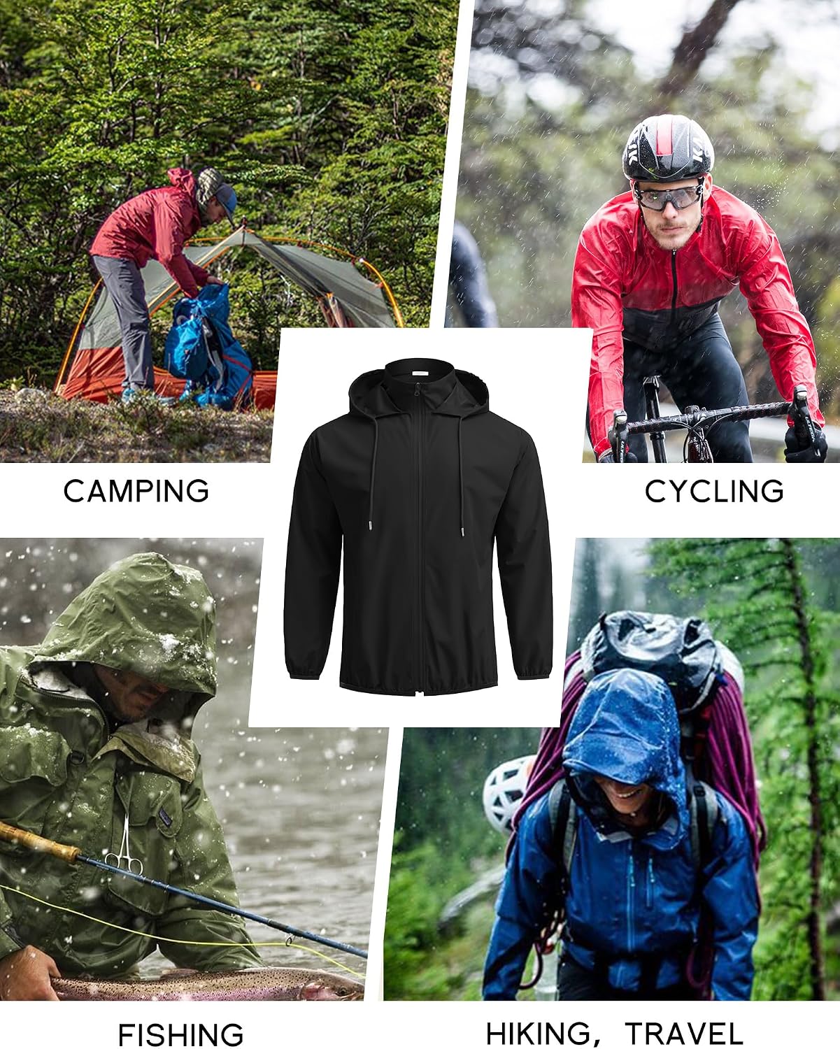COOFANDY Men's Lightweight Hooded Rain Jacket Packable Waterproof Windbreaker
