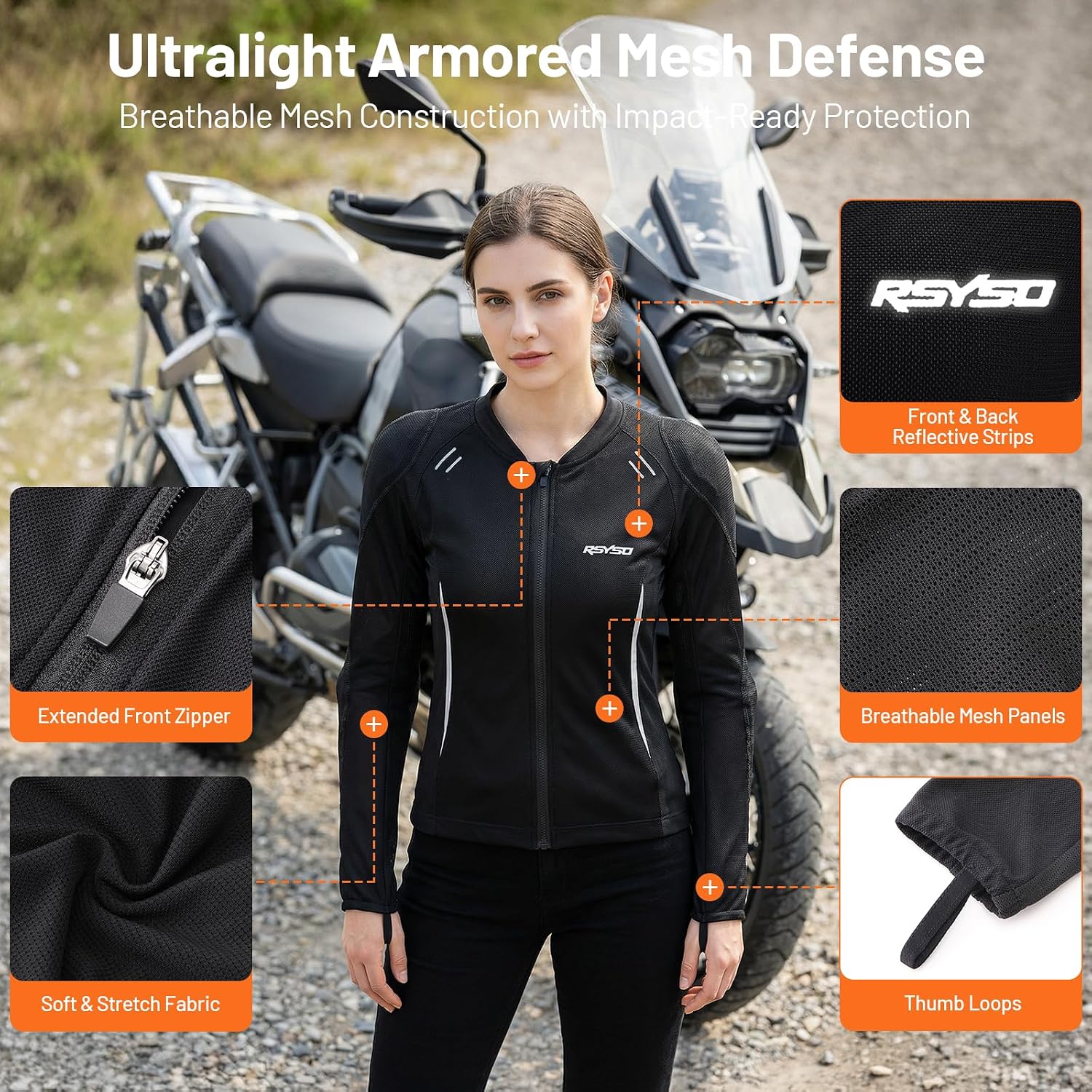 RSYSO Women's Mesh Motorcycle Jacket CE-Certified Protective Armor