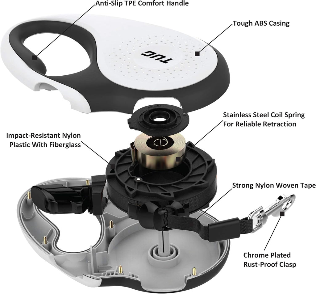 TUG 16 Ft Retractable Dog Leash Tangle-Free Durable Nylon Tape
