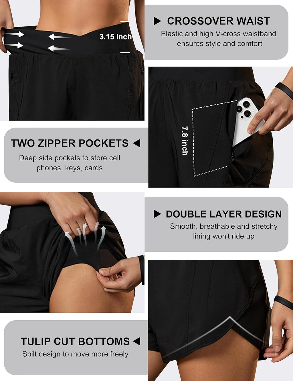 Blooming Jelly Women's Athletic Running Shorts High-Waisted Zipper Pockets