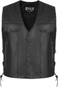 BYKR Buffalo Leather Motorcycle Vest with Adjustable Sides