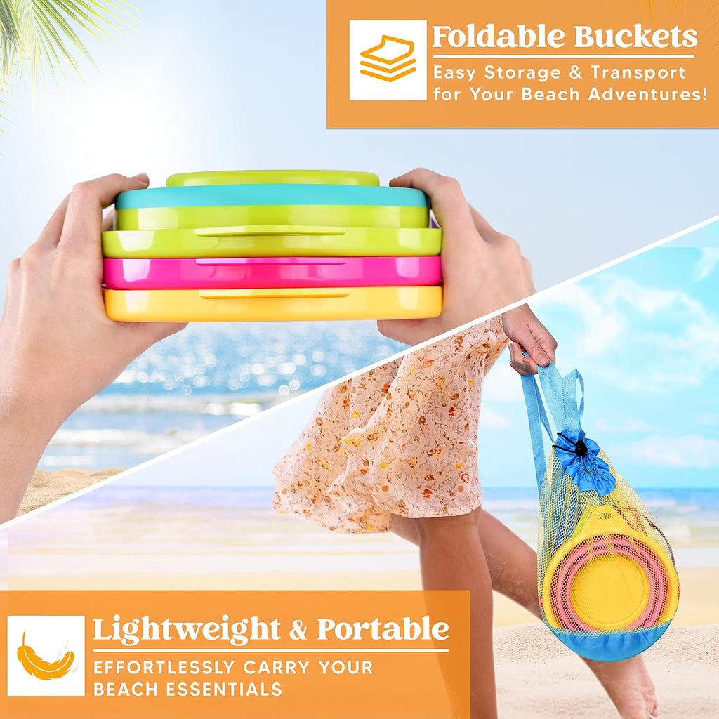 JOYIN Collapsible Beach Bucket Set 3-Pack for Kids with Shovels