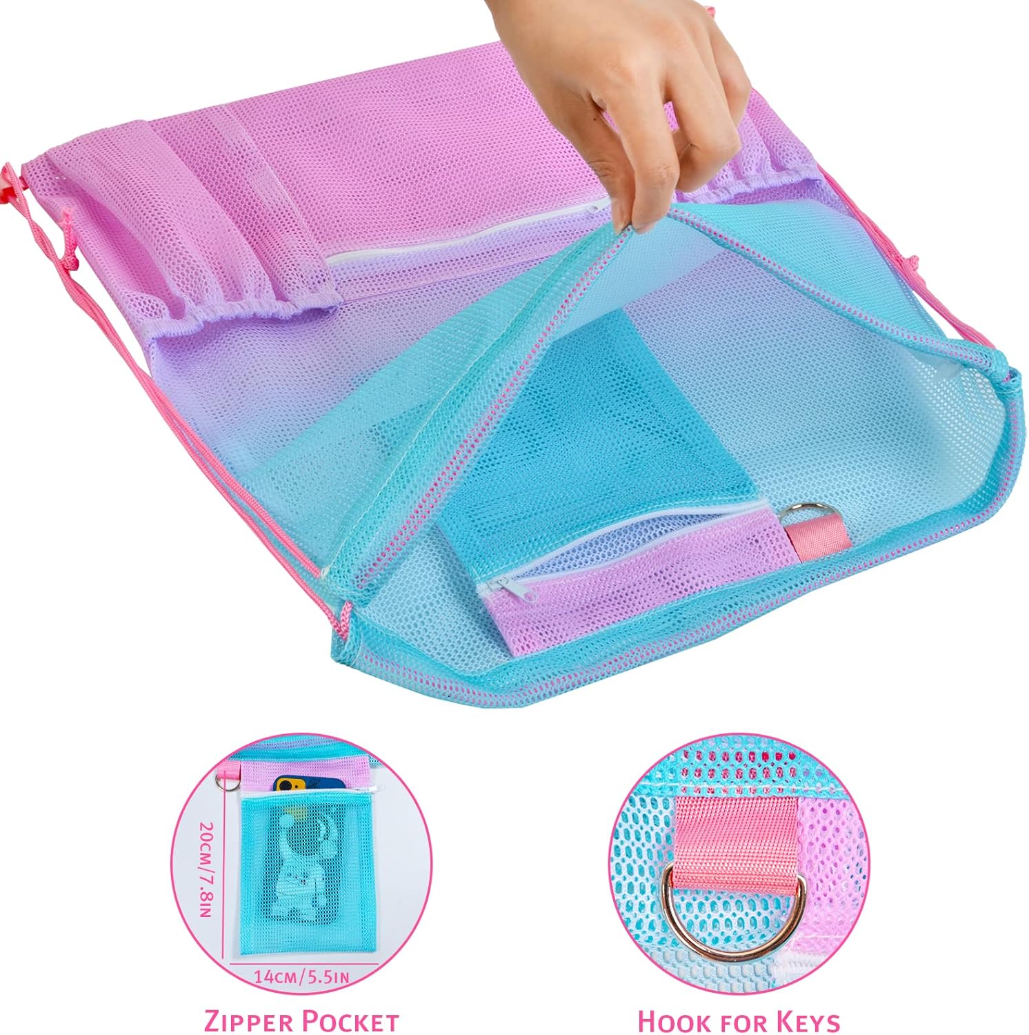 Nidoul Mesh Drawstring Gym Bag with Zipper Pocket 15x20in