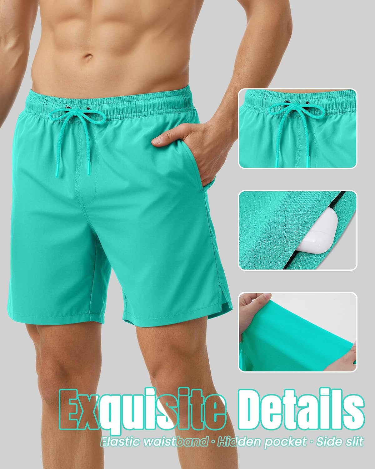 Yufawow 7 Inch Men's Swim Trunks with Compression Liner Quick Dry