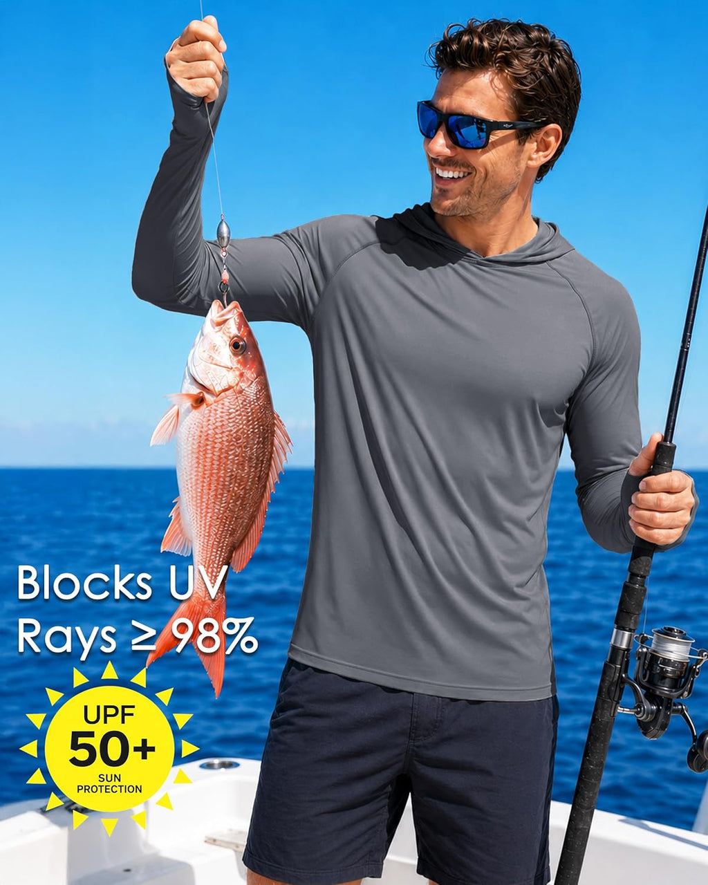 Boladeci Men's UPF 50+ Sun Protection Long Sleeve Hoodie Shirt