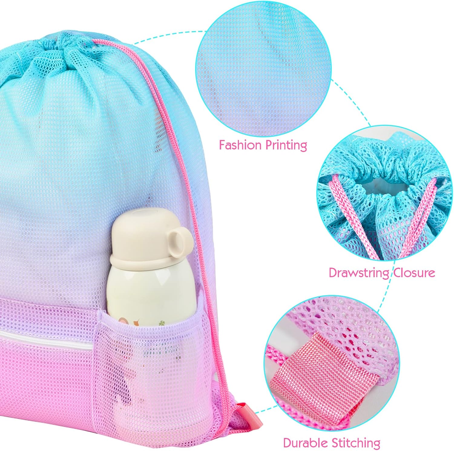 Nidoul Mesh Drawstring Gym Bag with Zipper Pocket 15x20in