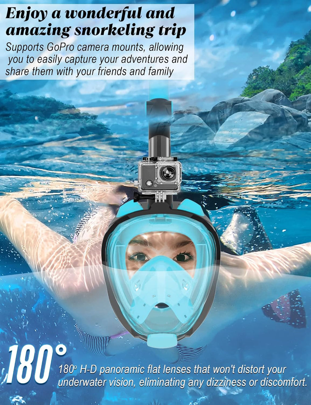 WSTOO Adult Full Face Snorkel Mask 180° Panoramic Anti-Fog