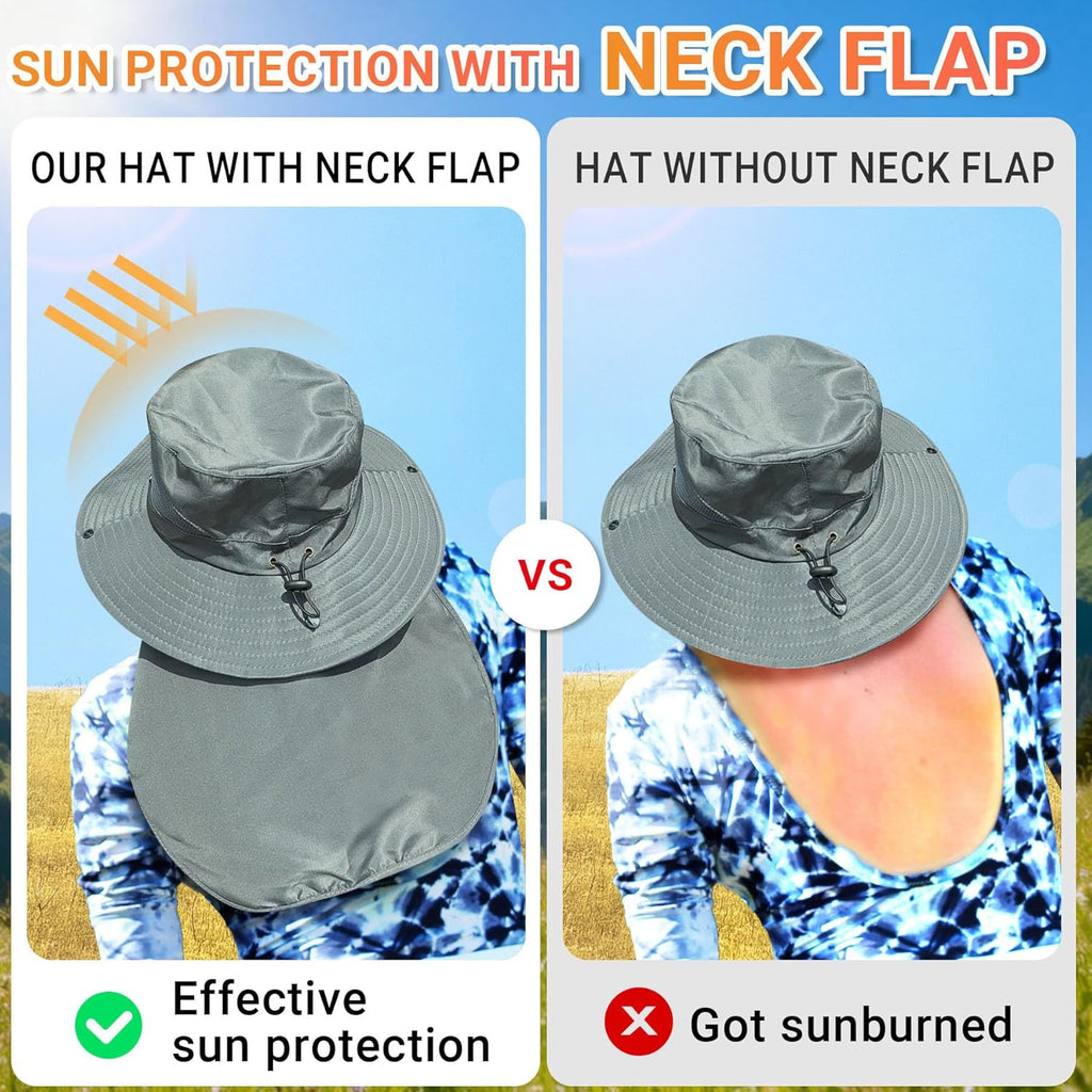 NPQQUAN UPF 50+ Wide Brim Sun Hat with Neck Flap