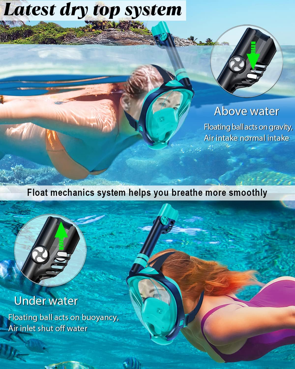 WSTOO Adult Full Face Snorkel Mask 180° Panoramic Anti-Fog