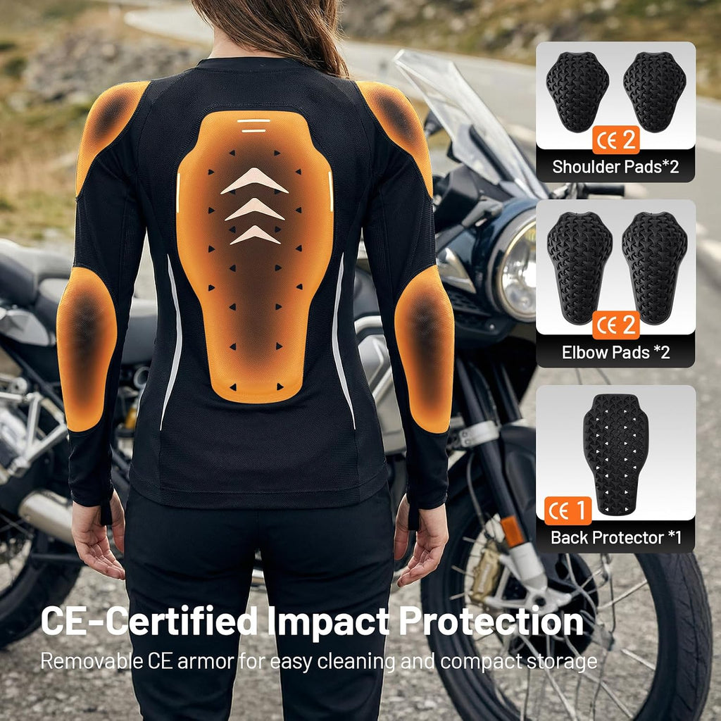 RSYSO Women's Mesh Motorcycle Jacket CE-Certified Protective Armor