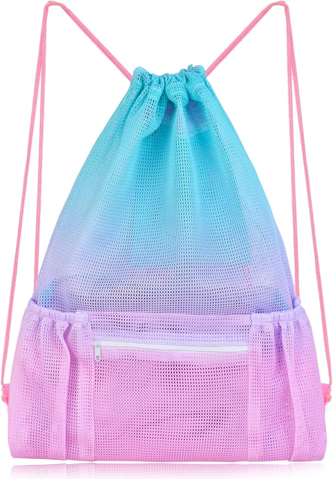 Nidoul Mesh Drawstring Gym Bag with Zipper Pocket 15x20in