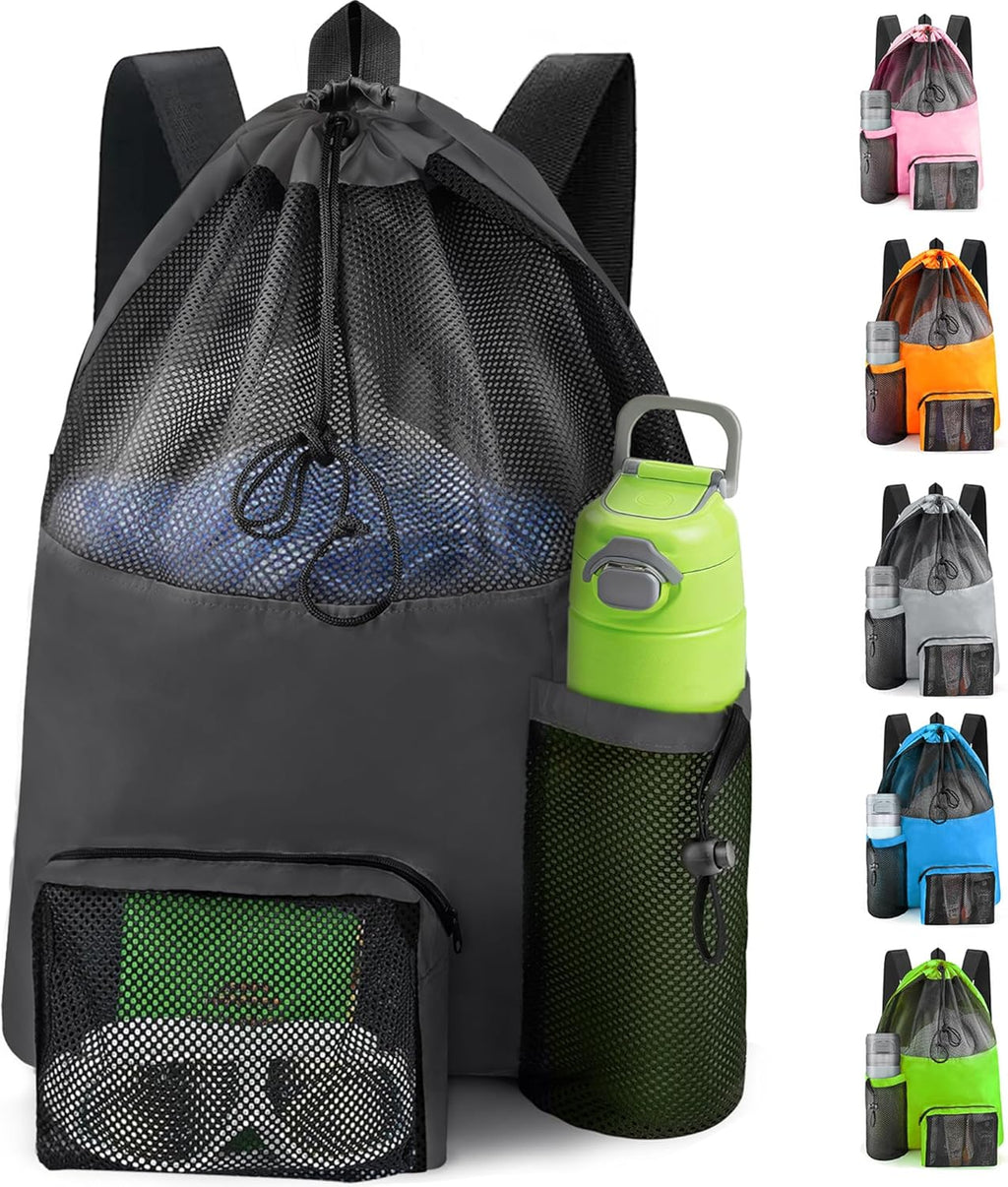 HOHOM Swim Mesh Beach Bag Large 40L Drawstring Backpack