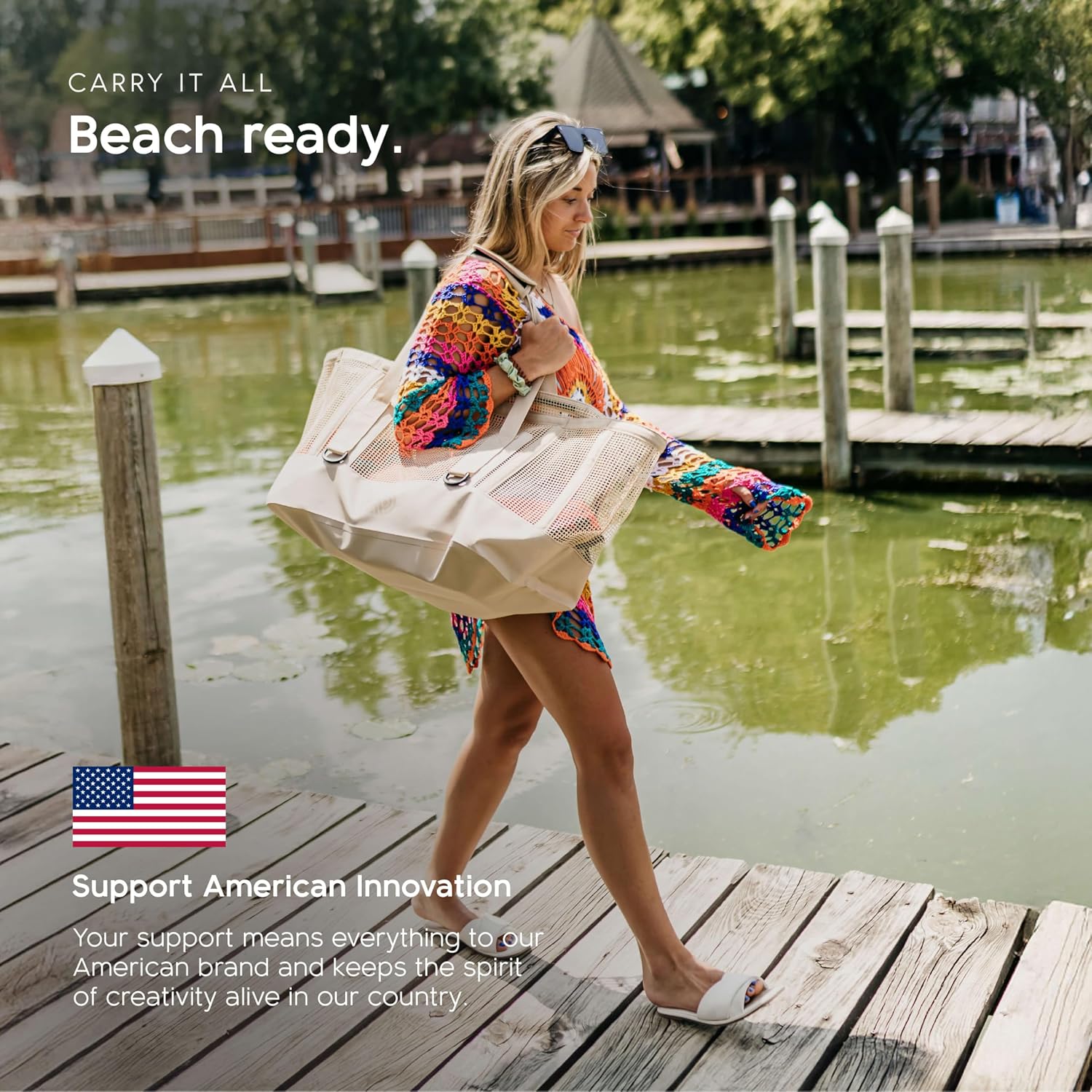 MISSION CASSI Heavy-Duty Outdoor Tote Bag, Waterproof Marine-Grade Mesh