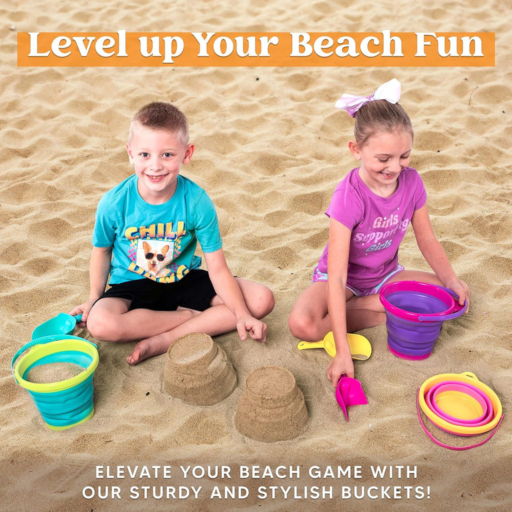 JOYIN Collapsible Beach Bucket Set 3-Pack for Kids with Shovels