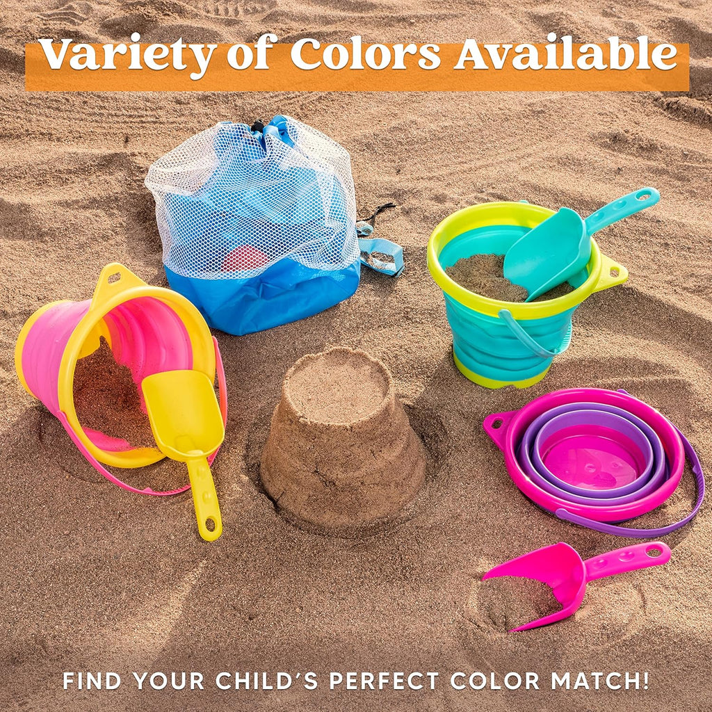 JOYIN Collapsible Beach Bucket Set 3-Pack for Kids with Shovels