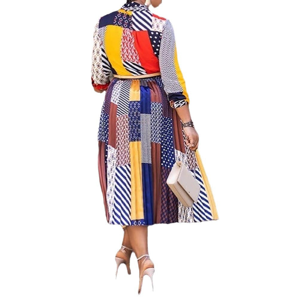 Elegant Long Sleeve Midi Dress with Bow Detail Blue