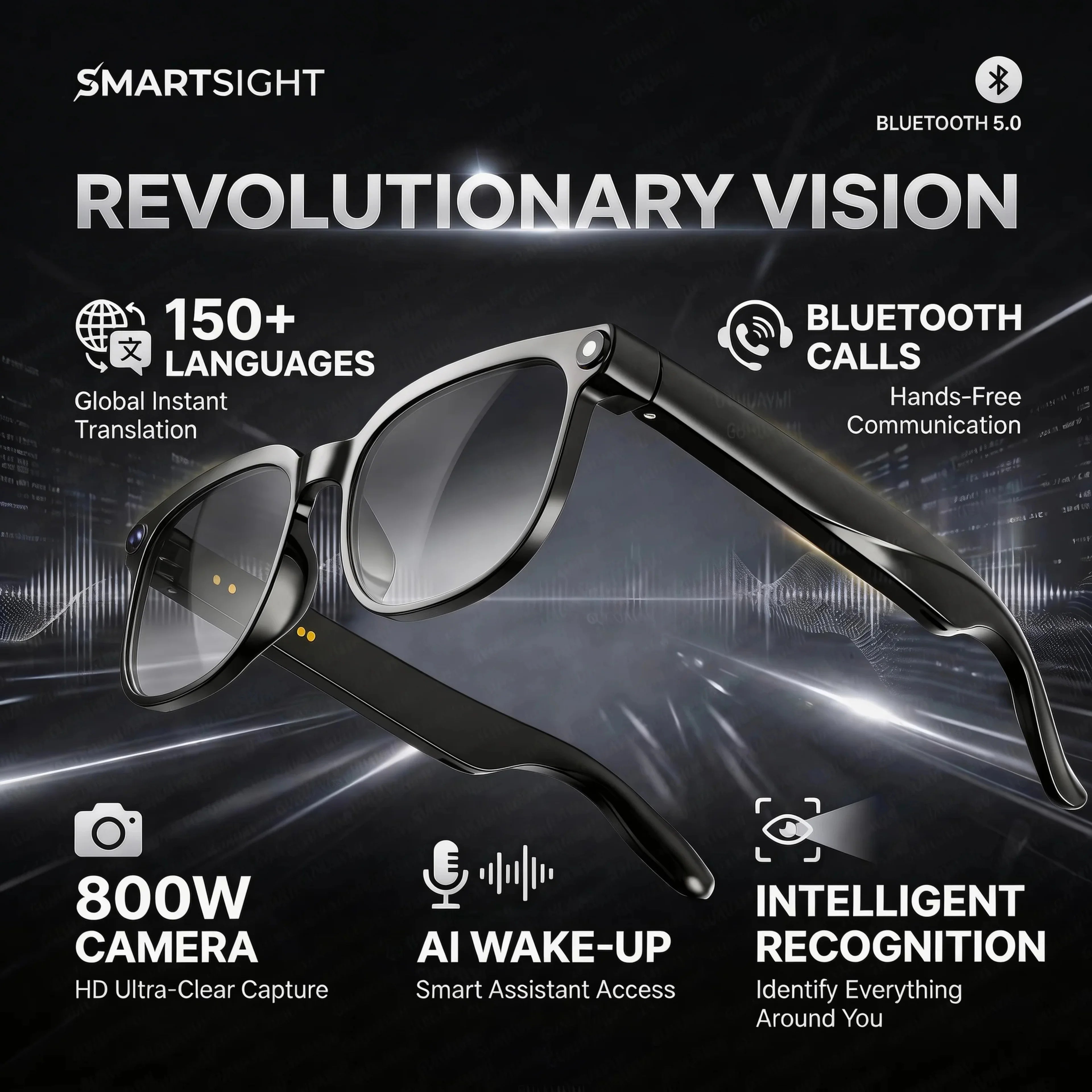 Smart 4K Camera Glasses with AI Translation and Bluetooth