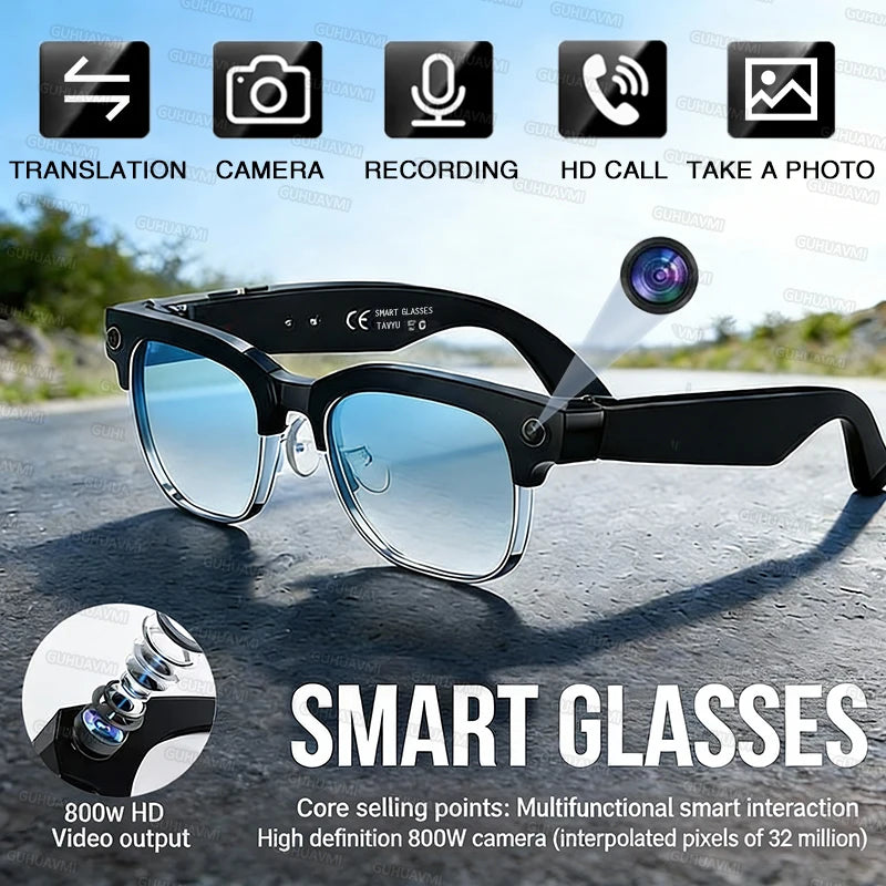 Smart AI Camera Glasses with Bluetooth Audio and Translation